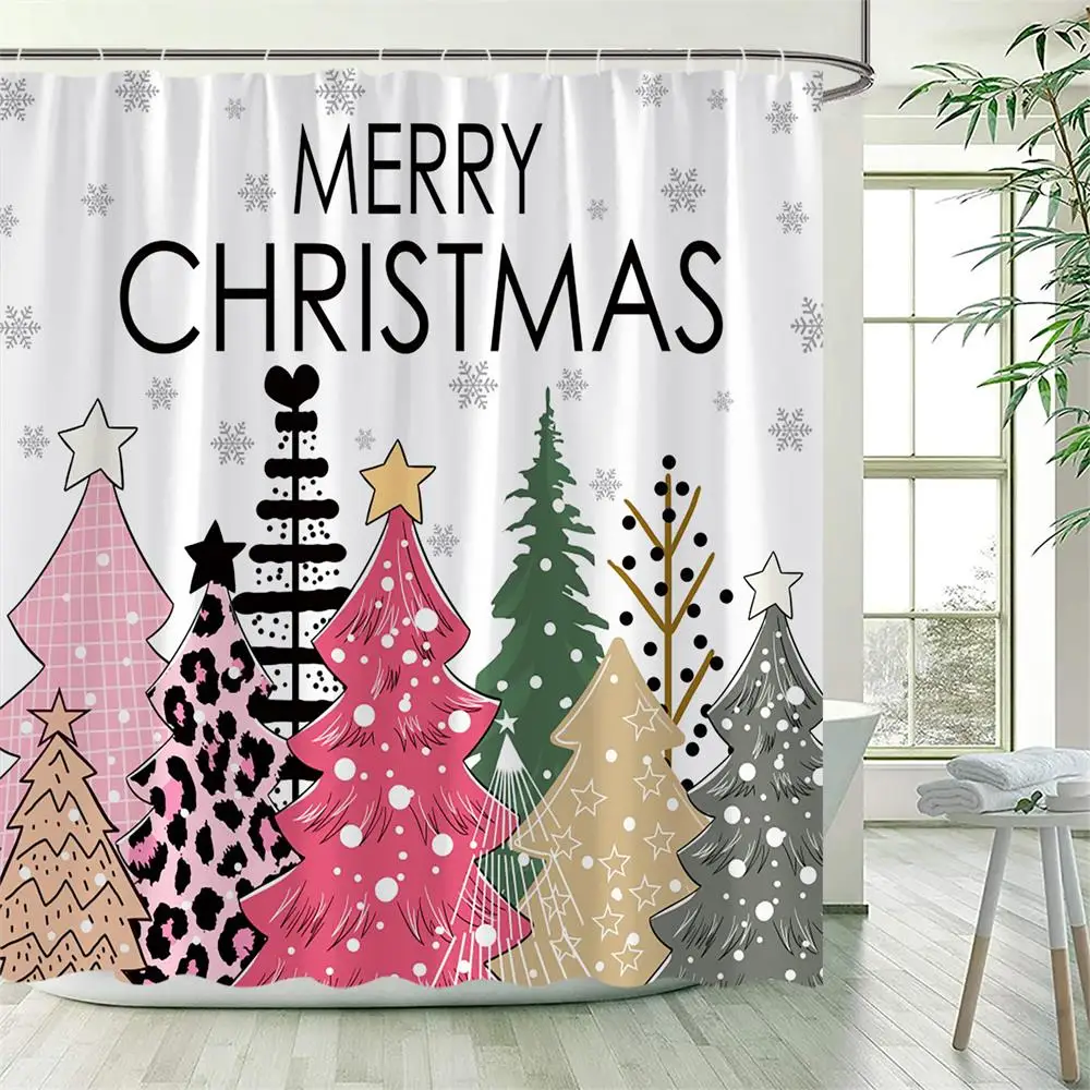 Merry Christmas Shower Curtain Gold Grey Snowflakes Pattern Winter Xmas Home Bathroom Decor Polyester Fabric Bath Curtains Set