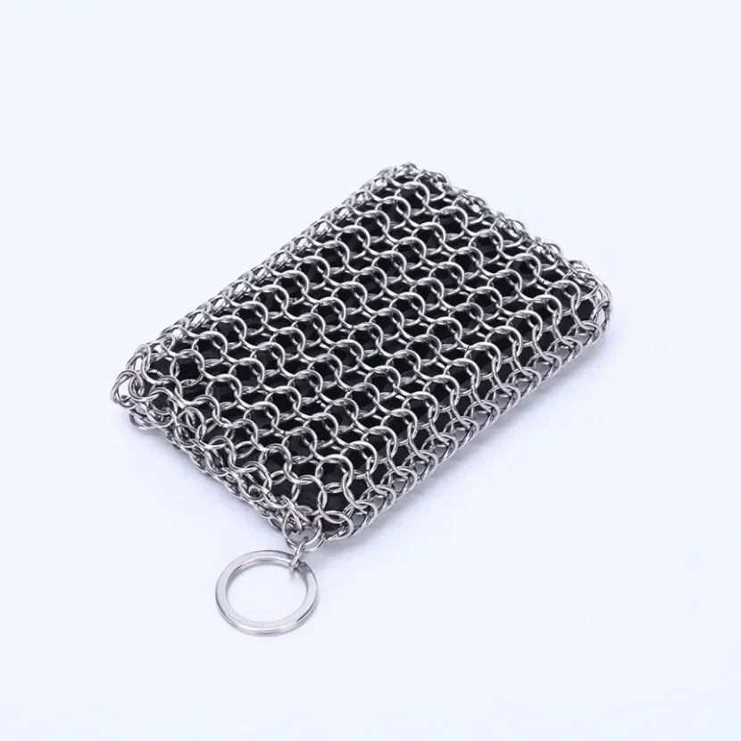 Strong Cleaning Skillet Cleaner Stainless Steel Chainmail Scrubber with Hanging Ring Cast Iron Pan Cleaning Brush for Kitchen1pc