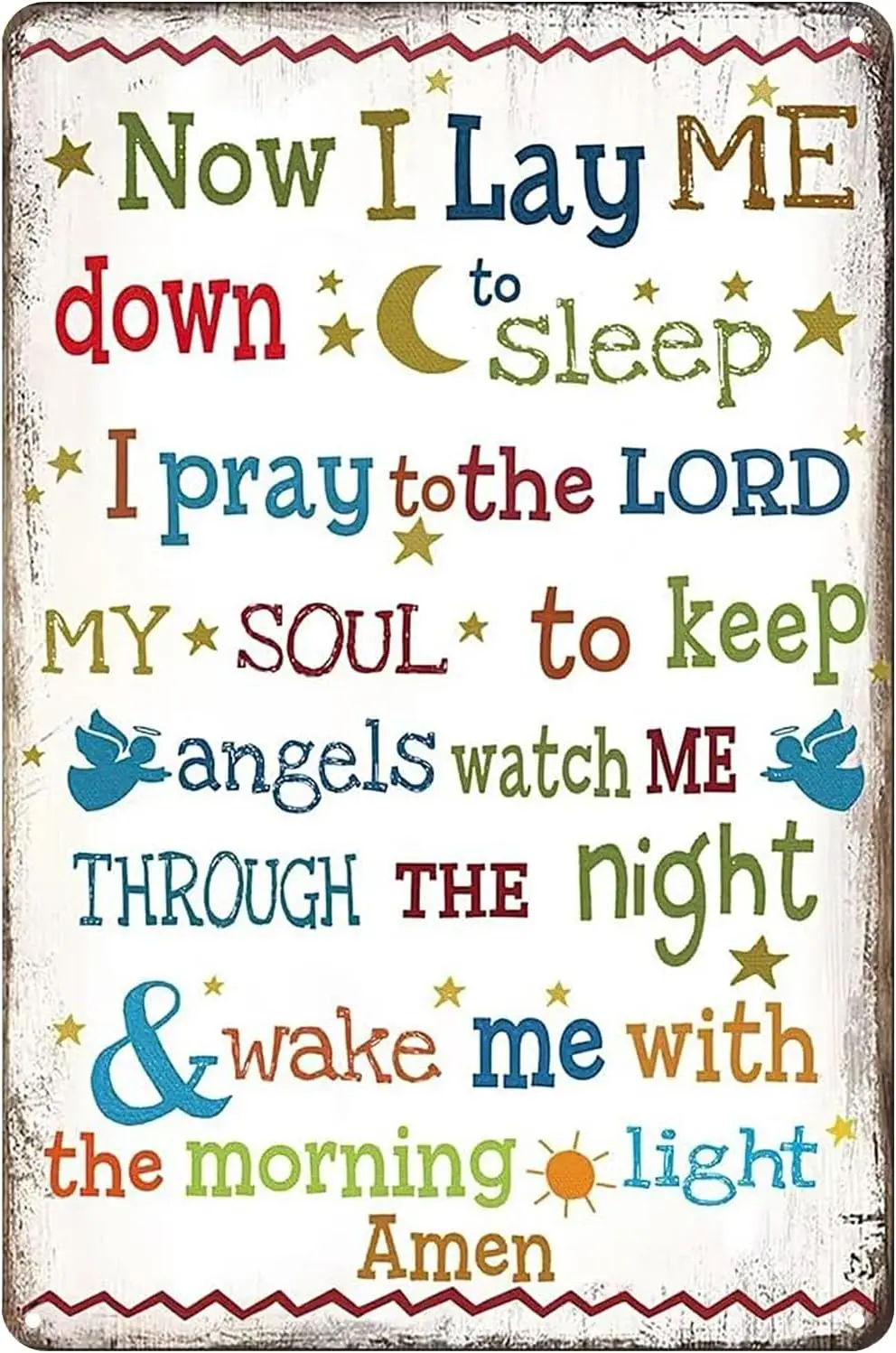 Now I Lay Me Down to Sleep Prayer Tin Sign Christian Bible Verse Vintage Metal Signs Wall Art Decor Plaque for Kids Living  sign