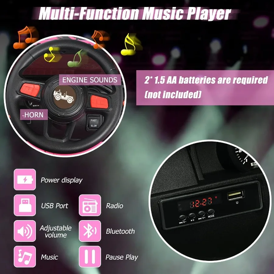 부모님 리모컨이 있는 12V 배터리 전동 트럭 자동차, 3단 속도, 블루투스 음악 라디오, LED 조명 포함