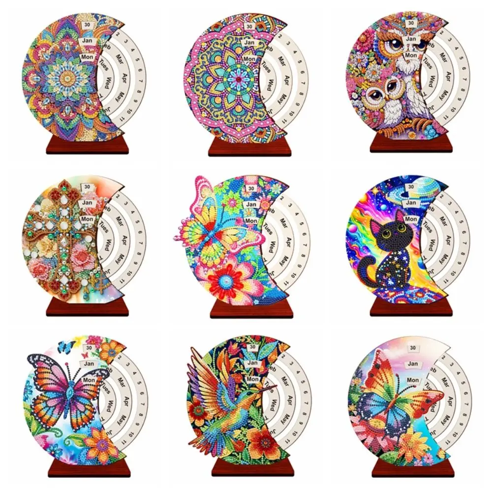 3D Diamond Art Perpetual Calendar Kits Wooden DIY Diamond Art Calendar Rotating Handmade Diamond Painting Calendar
