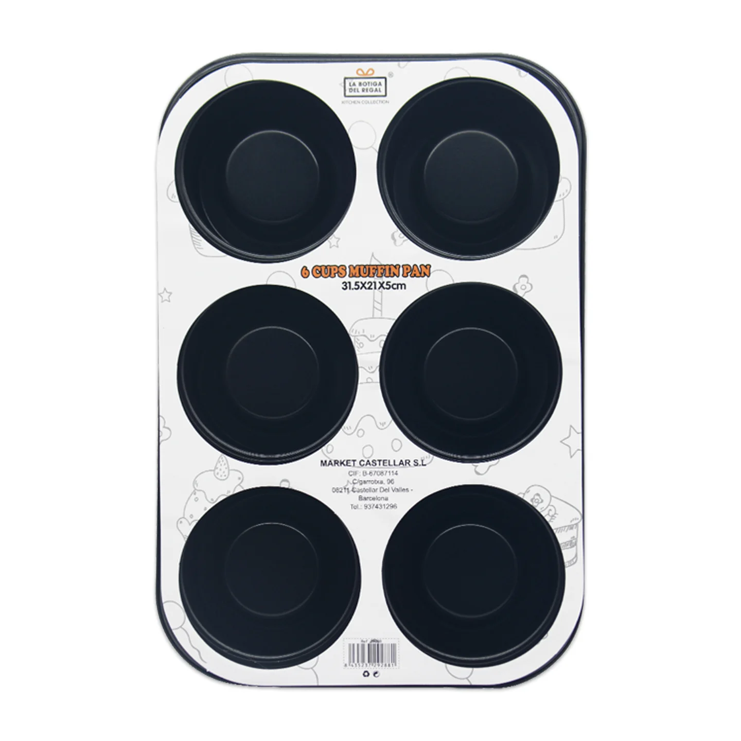 Molde para Muffins de Acero al Carbono con 6 Cavidades 31.5*21*5cm