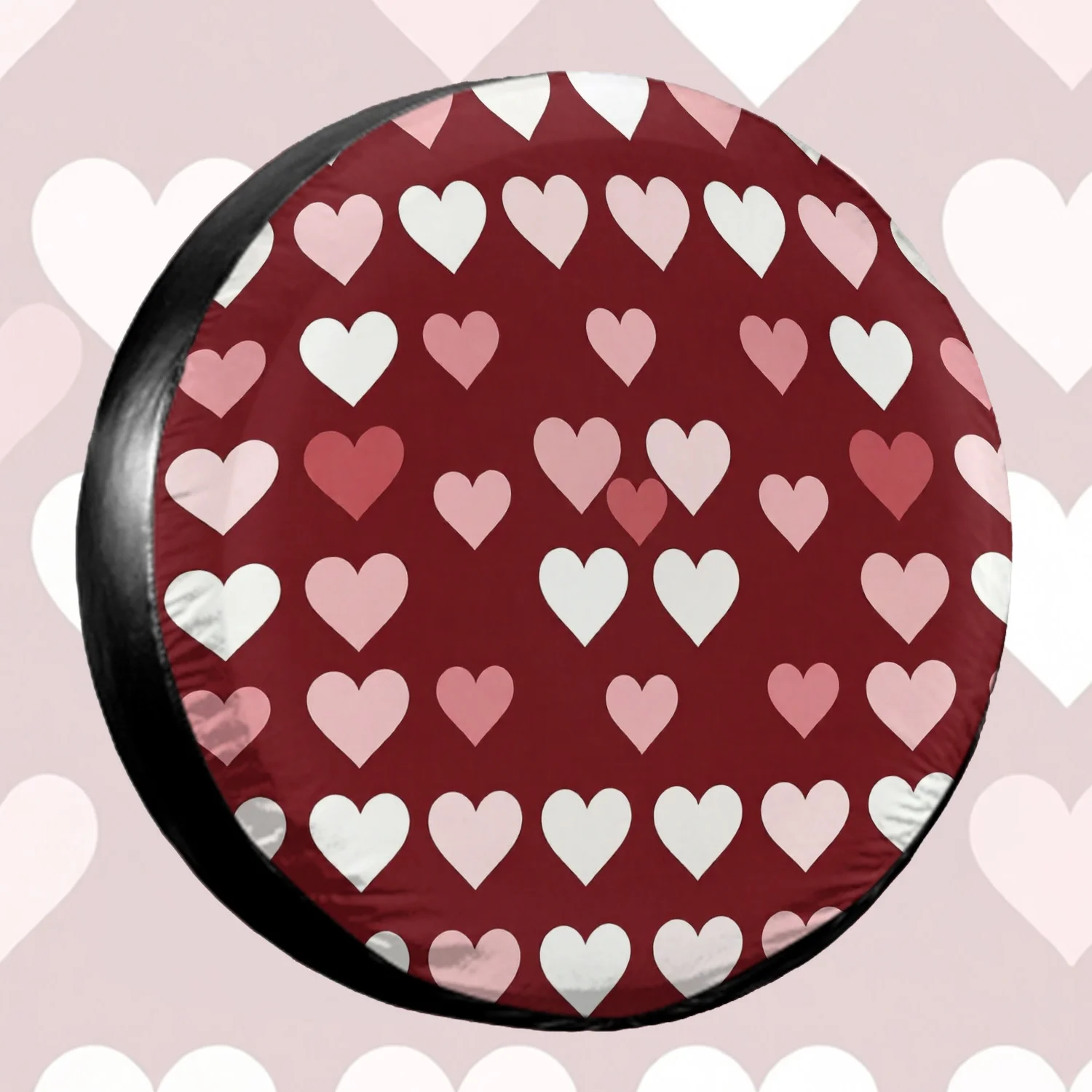 1pc Spare Tire Cover Alternating White Pink Heart Grid Pattern Weatherproof Dustproof Wheel Protectors Universal Wheel Covers Fi