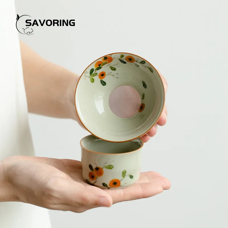 Pure Hand Painted Persimmon Tea Strainer Filter Infusers Ceramic Tea Infuser Puer Sieve Kungfu Tea Set Thee Ceremony Tea Tool