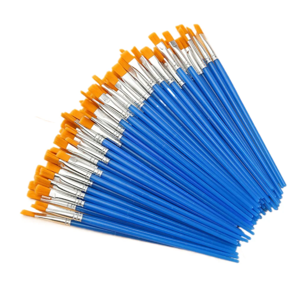 100 Pcs 100 Pcs Nylon Hair Paint Brushes Set Flat Art Oil Painting Brushes Ceramic Pointed Painting Supplies Craft
