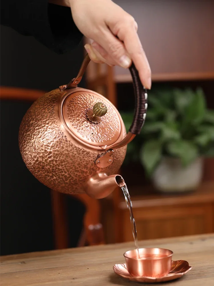 

Kettle Handmade pure copper large capacity sealed teapot withlidRed copper household electric ceramic stove desktop ornament set