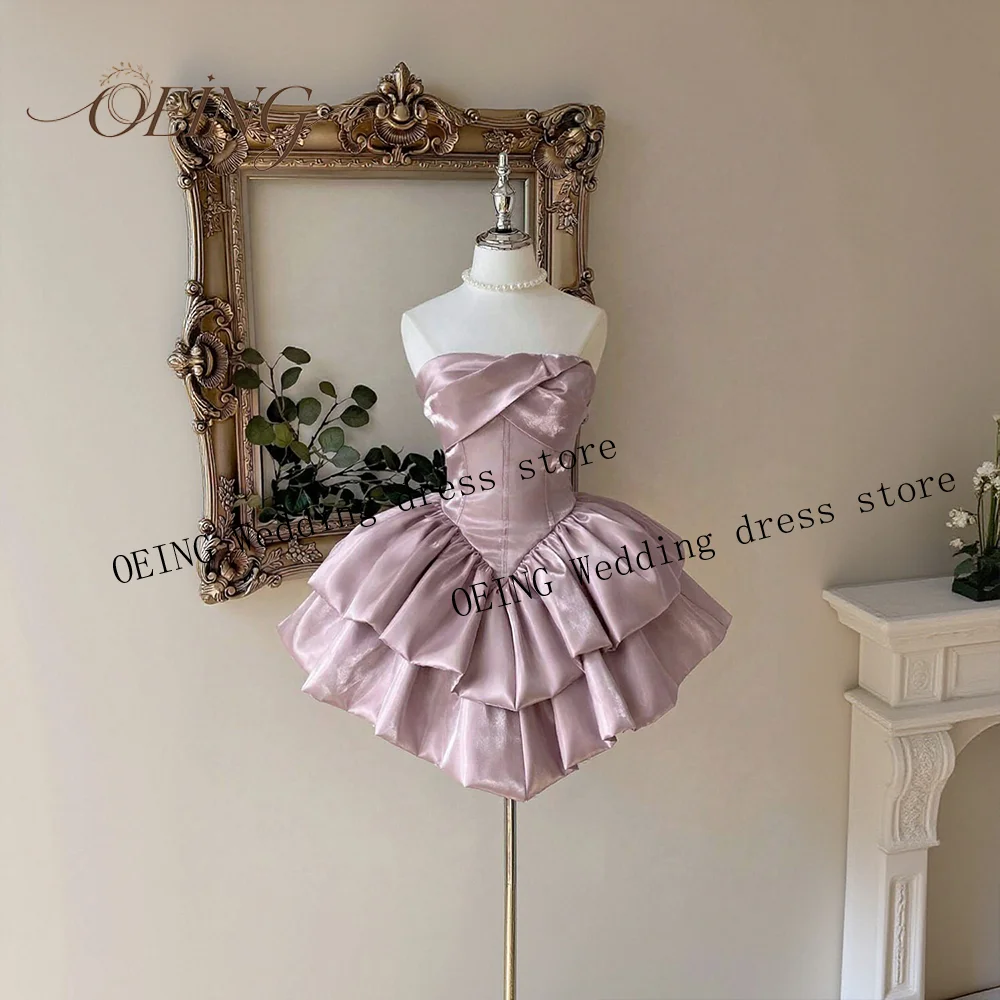 

Dusty Pink Satin Mini Prom Dresses Strapless Corset Back A-Line Homecoming Dress For Girls Cocktail Vestido De Fiesta Customized