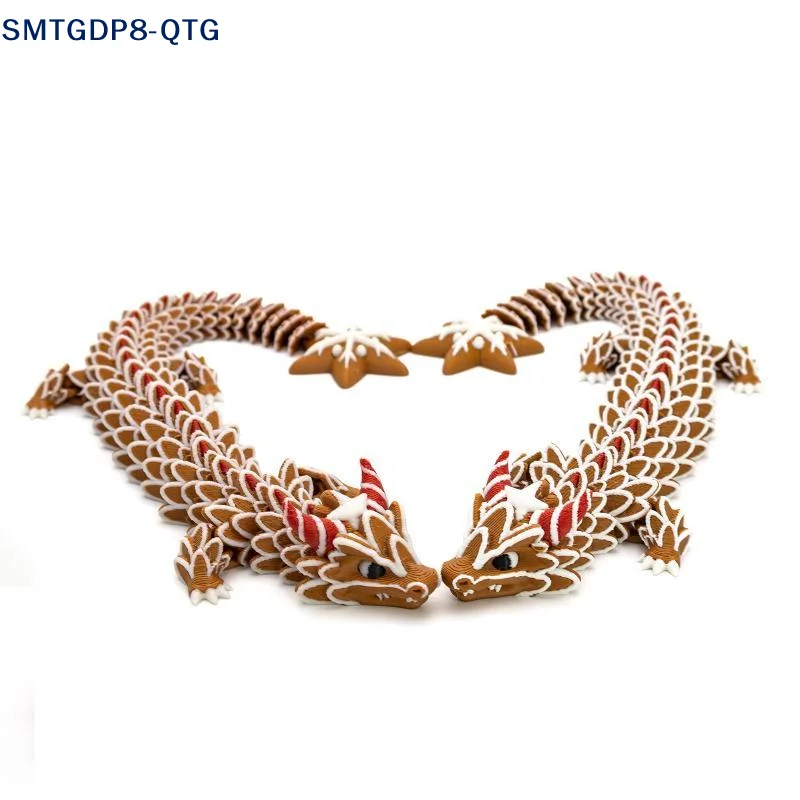 New 3D Printed Multi-Joint Moveable Gingerbread Dragon Ornament Imitation Cookie Material Stress Relief Holiday Christmas Gift