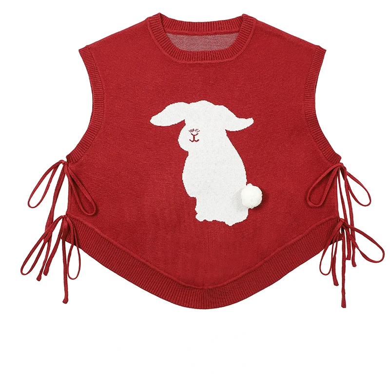 Korobov Rabbit Knitted Vest Women New Sleeveless Sweater Lace-up Irregularity Waistcoat Korean Fashion Chalecos Para Mujeres