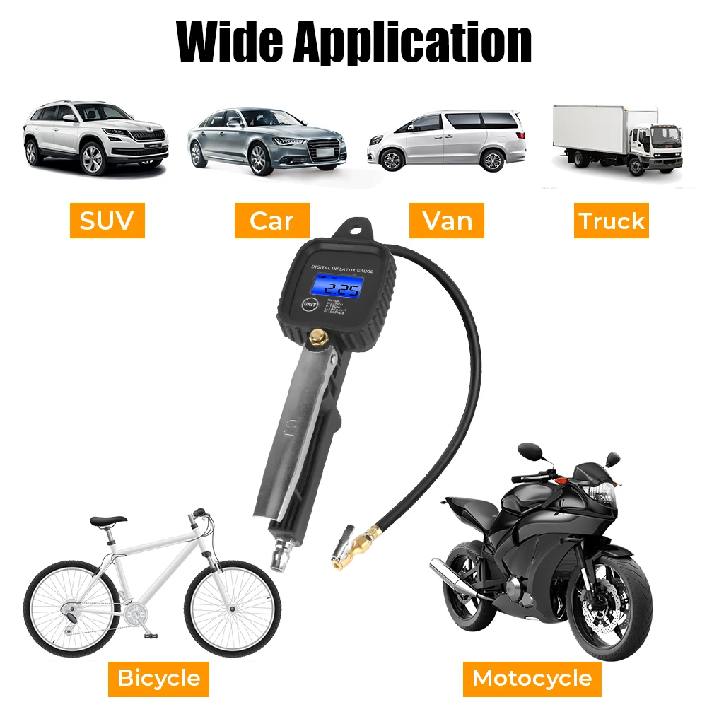 LCD Display Car Tire Pressure Gauge Digital Inflator Gauge Psi, Bar, Kpa, Kg/cm2 Meter High-precision Monitoring Inflation Gun