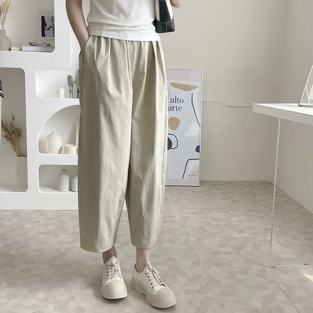 초편안 캐주얼 팬츠 루즈핏 허리밴드 다용도 슬림 와이드 레그 아빠바지 출퇴근 스타일 한국 버전 롱 팬츠
