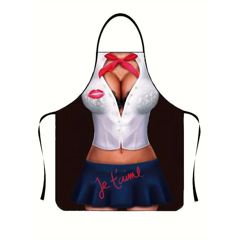 1pc BBQ Apron Sexy Woman Print Bib Apron, Chef Waitress Apron For Home Cleaning, Kitchen Cooking, Baking, Gardening, Women's Clo