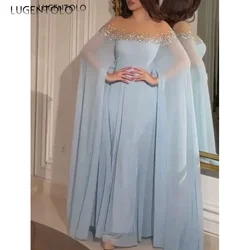 Women Chiffon Sexy Dress Party Temperament Spring Summer Big Swing Lady High Waist Solid Banquet Middle East Long Dresses