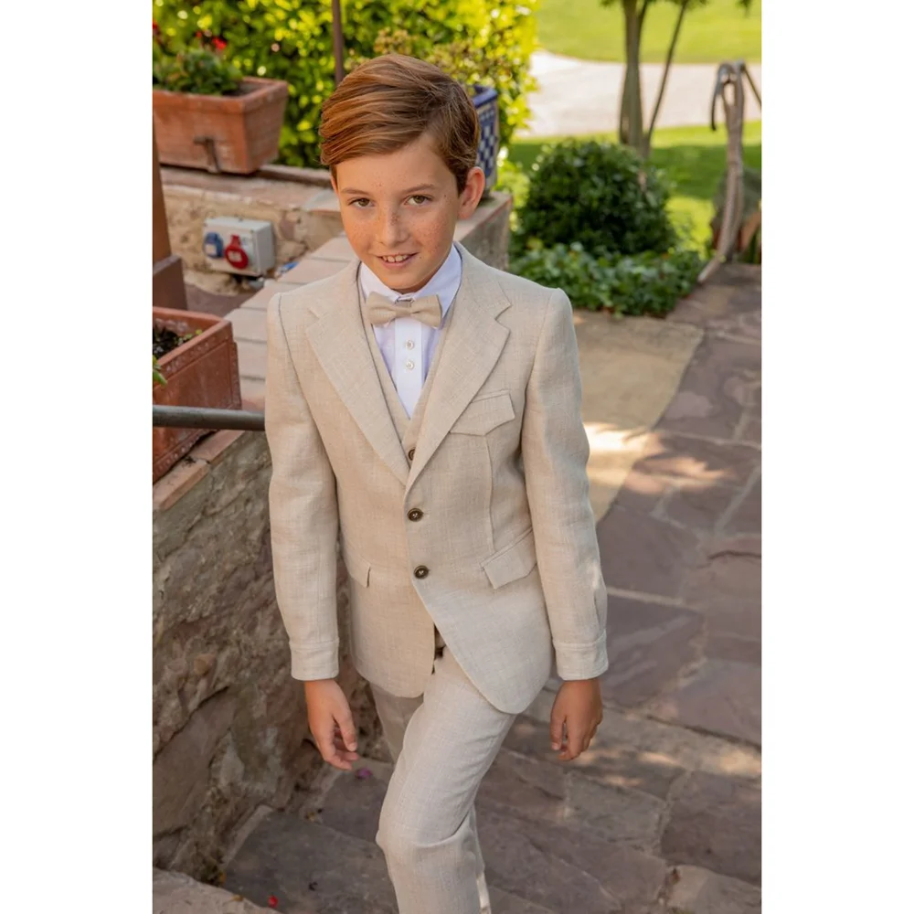 

Beige Linen Kids Clothes Chic Notch Lapel Single Breasted Child Wear Slim High Quality Formal Daily Casual Boys Suits 3 Piece