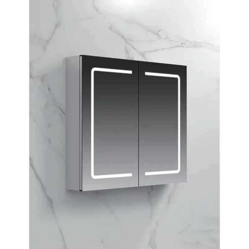 Modern Aluminum Frame LED Bathroom Mirror Cabinet Touch Switch Dimmable Light Adjustable Smart Storage Vanity Wall Mounted
