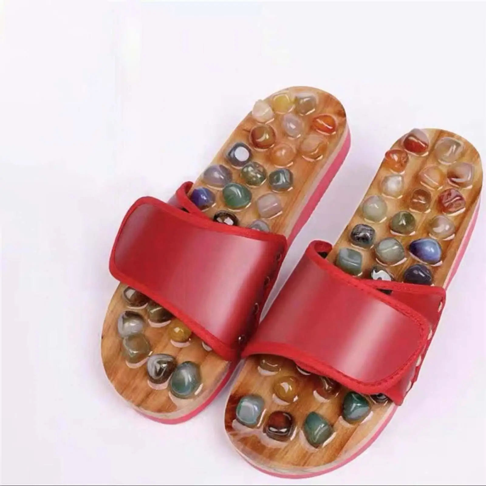 Acupressure Massage Slippers with Natural Stone for Foot Pain Relief Non Slip Adjustable Summer Sandals Comfortable Footwear for
