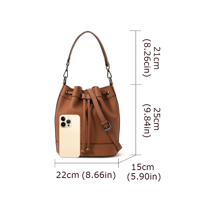 Retro Drawstring Mini Hand Bucket Bag First-Layer Crystal Vegetable Tanned Cowhide Balloon Design Niche 2026 New