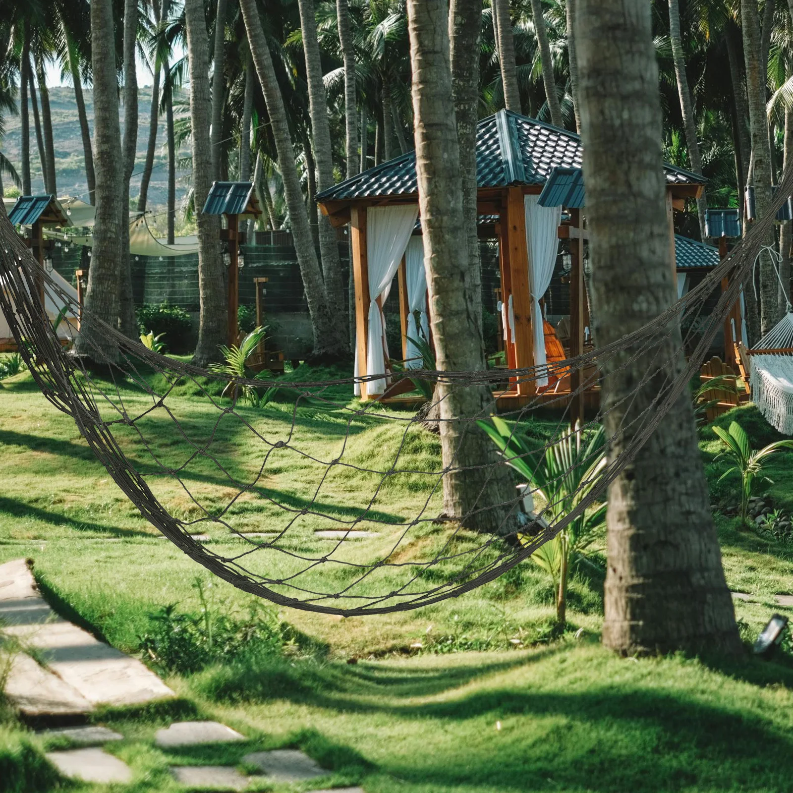 

Breathable Nylon Rope Mesh Hammock Outdoor Swing Portable for Camping Backyard Hiking Patio Tree Straps Relaxation