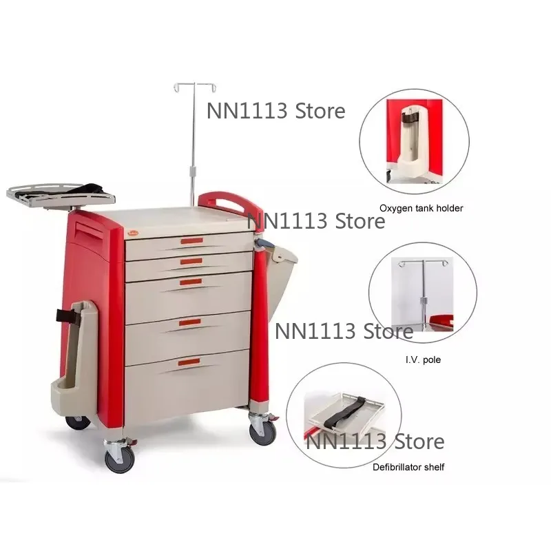 Turkey Design Multifunction Red ABS  Emergency Medicine Crash Cart with Drawers