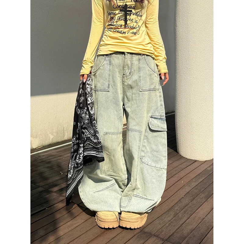 

YIBASHU Women Black Gothic Emo Y2k Jeans Japandi Style Vintage Oversize Wide Jean Pants Harajuku Baggy Denim Trousers Clothes