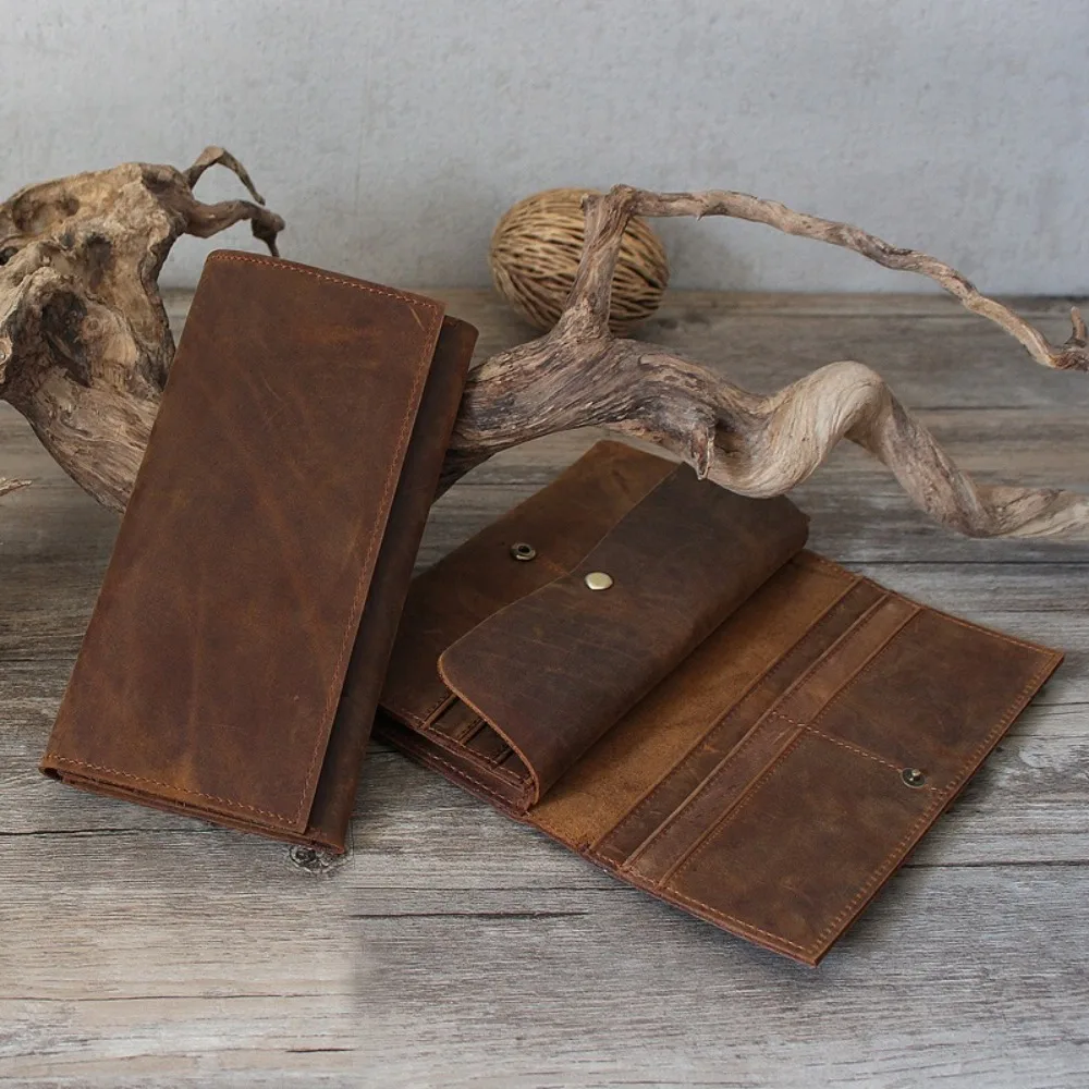 

Мужские и женские длинные кошельки и кошельки, первый слой на кнопках из воловьей кожи, простые и универсальные, модные, портативные.