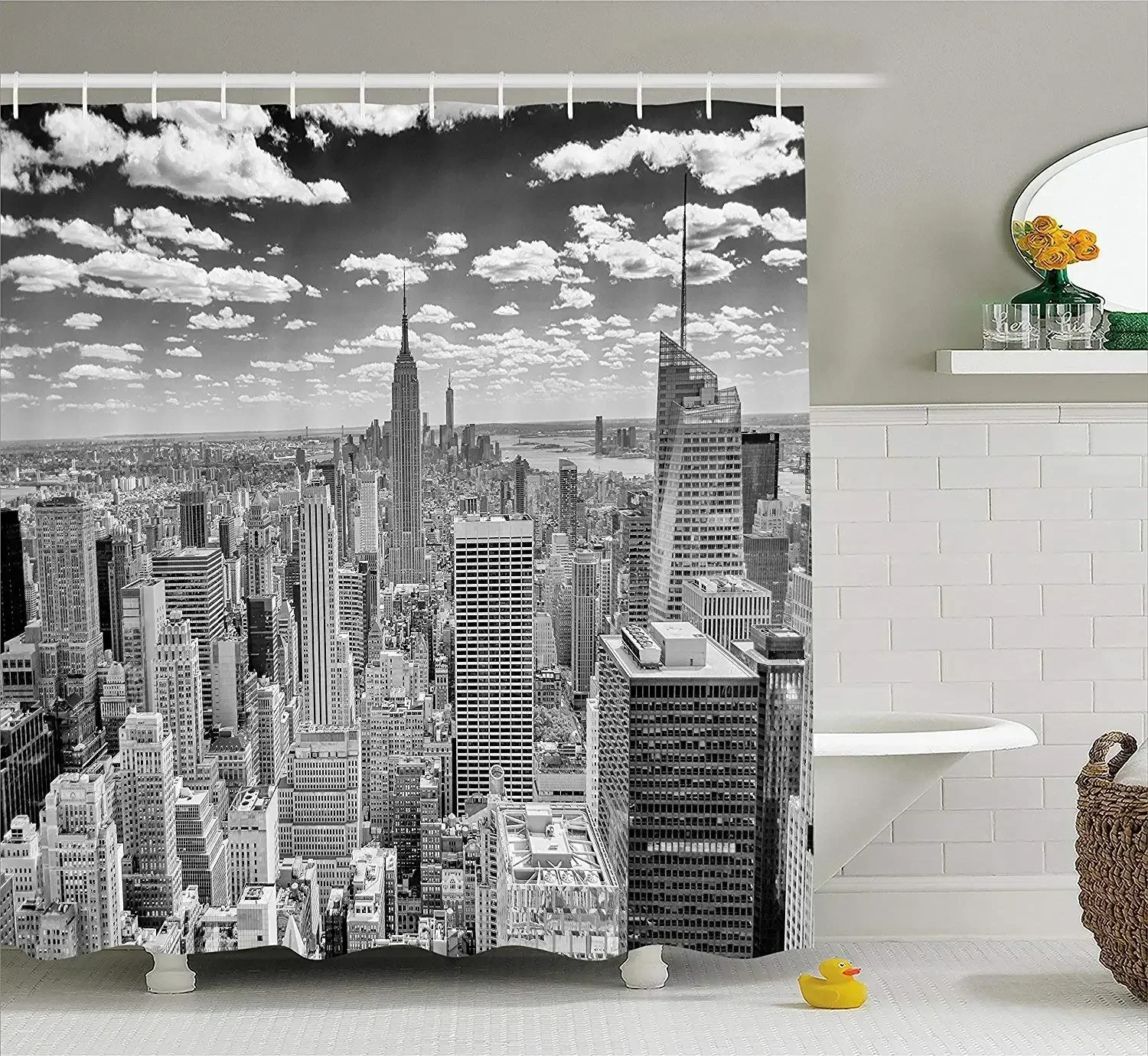 New York Shower Curtain NYC Over Manhattan from Top of Skyscrapers Urban Global Culture Artful City Panorama Bathroom Curtains