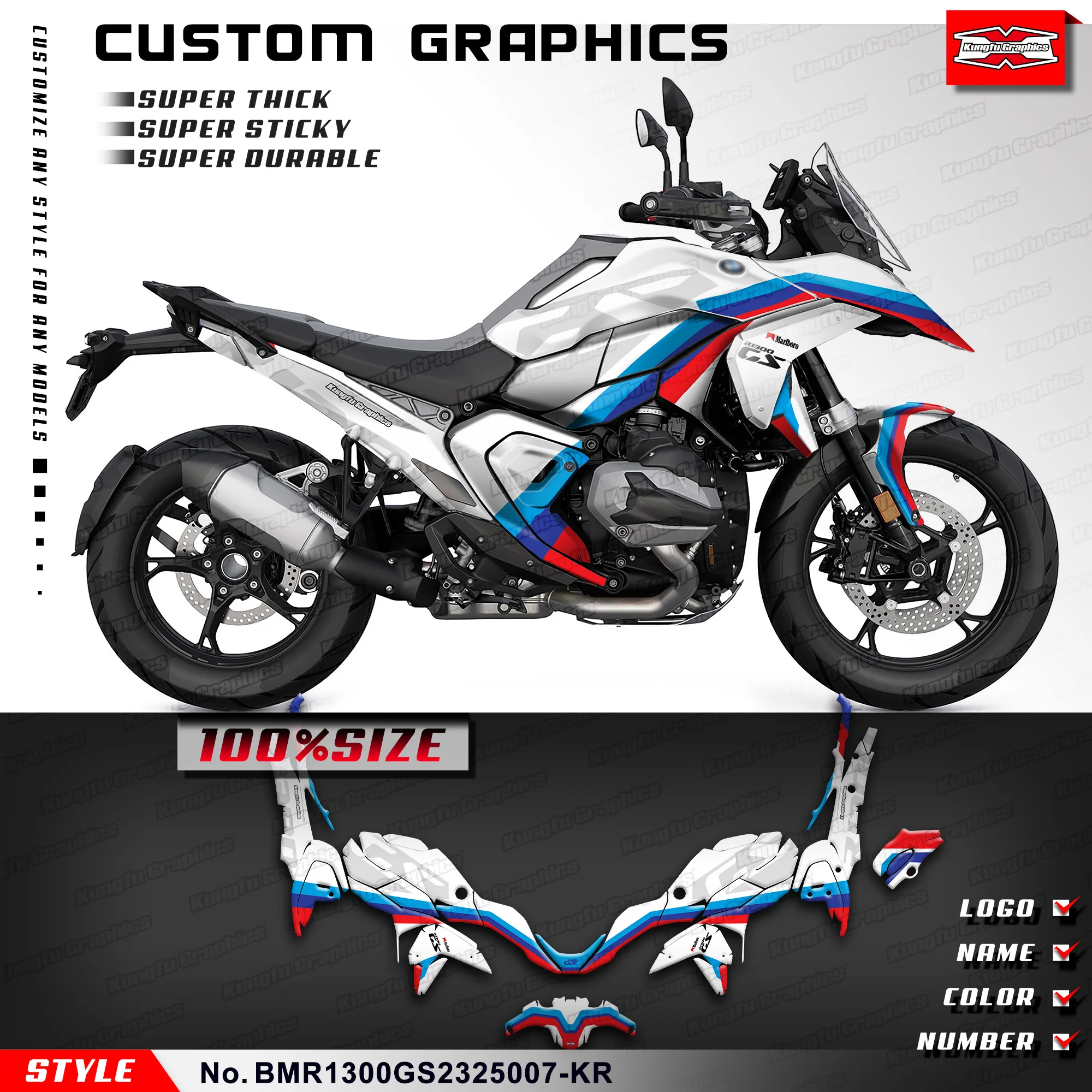 

KUNGFU GRAPHICS CustomRacing Graphics Stickers Complete for R1300GS R 1300 GS 2023 2024 2025, Restyled, BMR1300GS2325007-KR