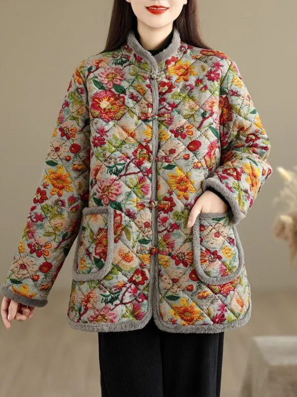 

Свободная женская куртка на флисовой подкладке с воротником-стойкой и принтом, на пуговицах, осенне-зимняя новинка, удобное хлопковое пальто