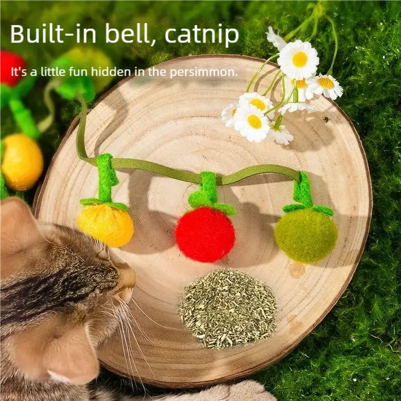 Durable Tomato Cat Teaser String Toy With Bell Self Play Interactive Kitten Toy Boredom Relief Essential Pet Supplies For Cats