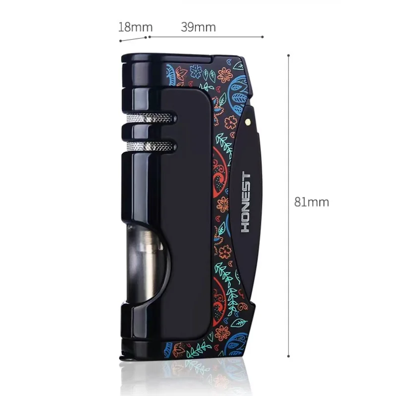 Unusual Turbo Torch Jet Metal Lighter Comes With Foldable Cigar Cutter Windproof Gas Lighter Cigar Accessories Gadgets For Men