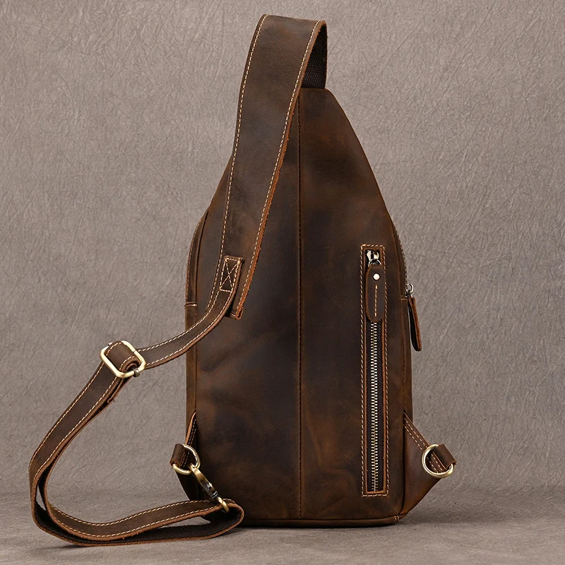 Imagem -04 - Luufan Couro de Vaca dos Homens Bolsa Peito do Vintage Couro Genuíno Masculino Verão Crossbody Bolsa Estilingue Bolsas de Ombro Pequeno Pacote Peito Viagem