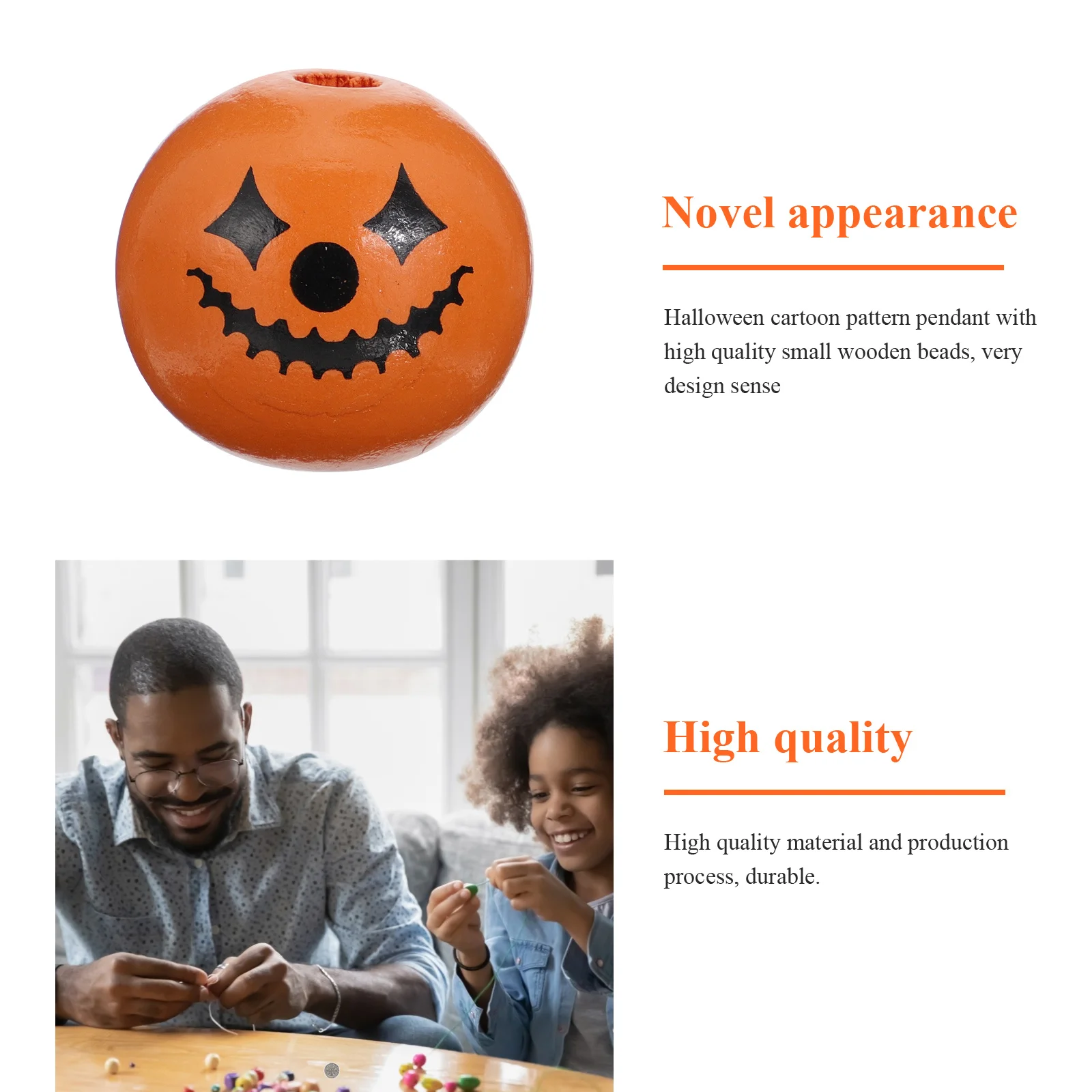 

30Pcs Pumpkin Wood Loose Beads Halloween Pattern Craft Making Wooden Beads DIY Jewelry Accessories Tassel Pendant Decorative