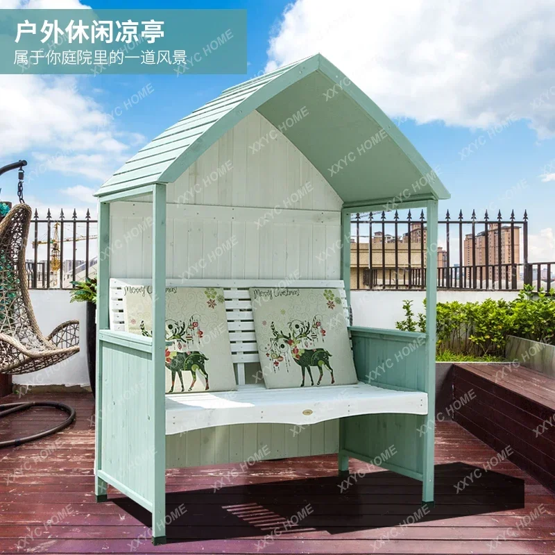 gazebo long chair courtyard chair outdoor solid wood courtyard garden villa European and American sunshade park chair