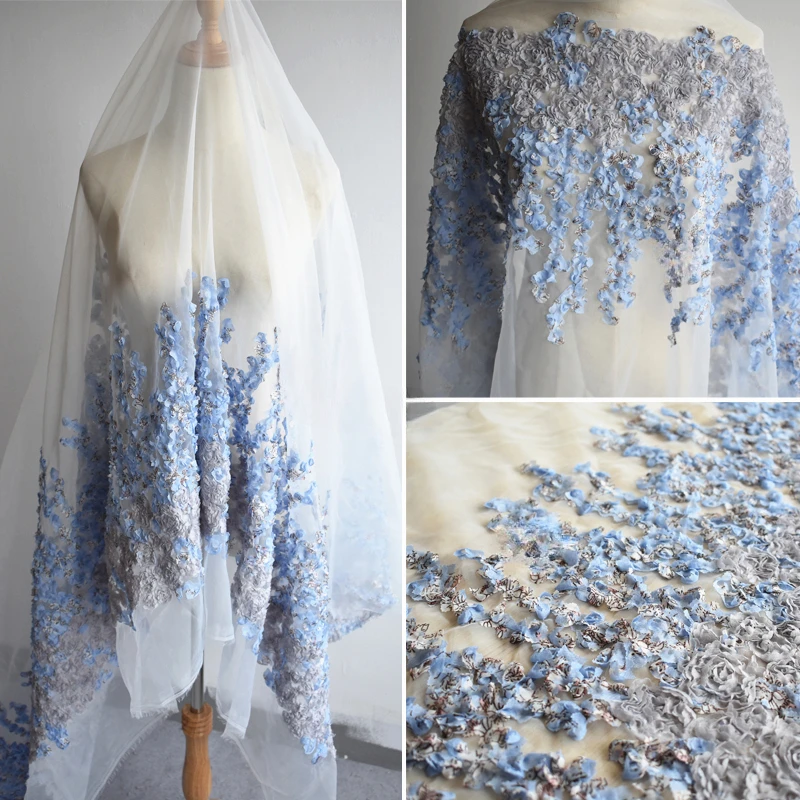 3D Handmade Organza Flower Plate Embroidery Lace Dress Wedding Veil Shooting Background Clothing Fabric