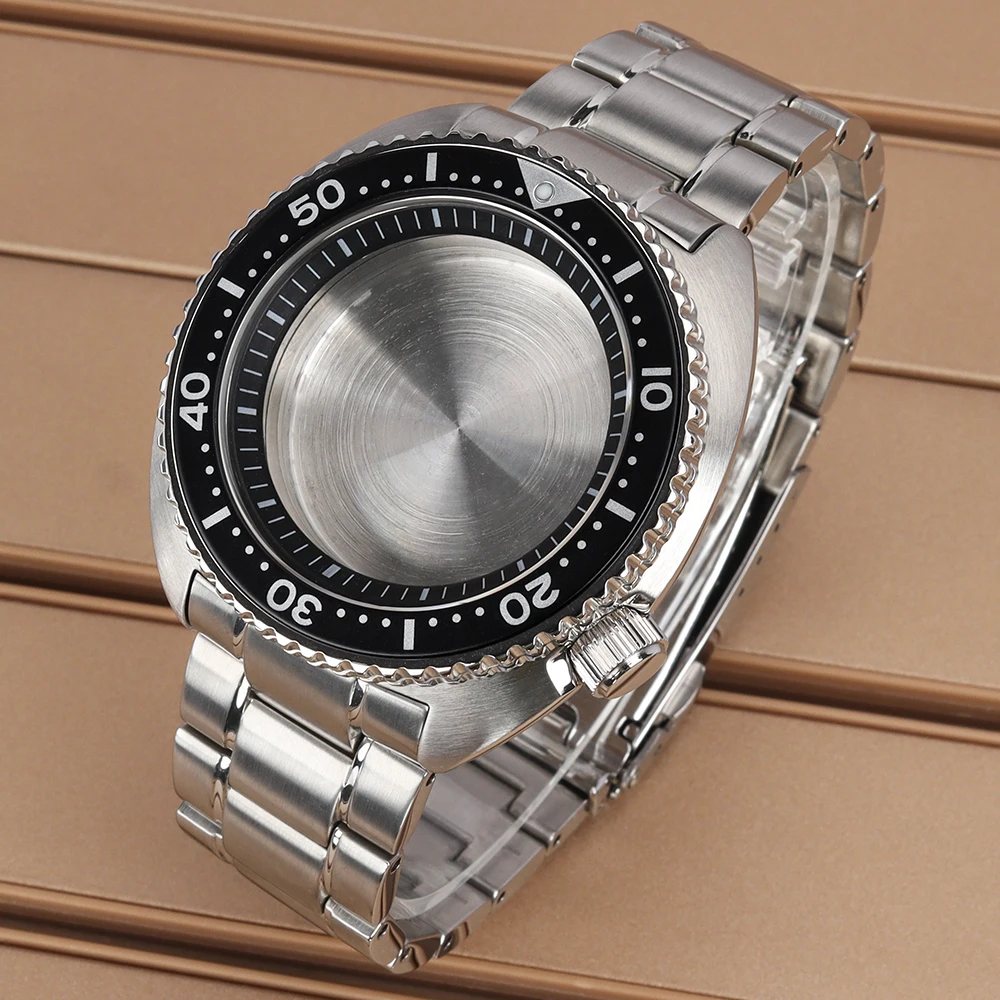 Fanya NH35 Case 45mm Silver Watch Cases Strap Stainless Steel Sapphire Crystal For NH35 NH36 NH38 Abalone Parts 3.8 Oclock Crown