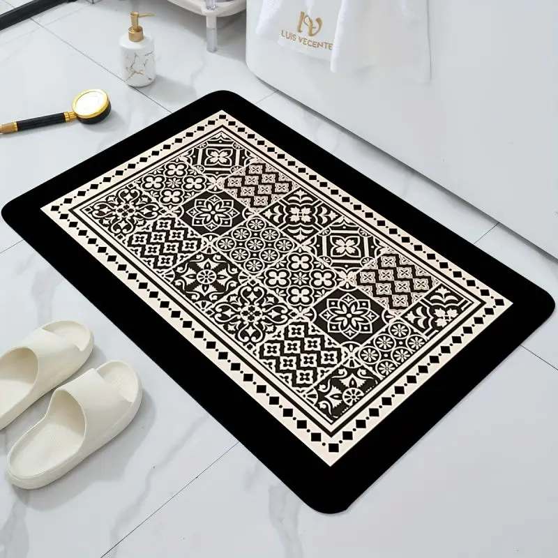 Black Edge Geometric Pattern Doormat Home Living Room Bathroom Decorative Mat Non Slip Floor Entrance Carpet Super Absorbent Rug