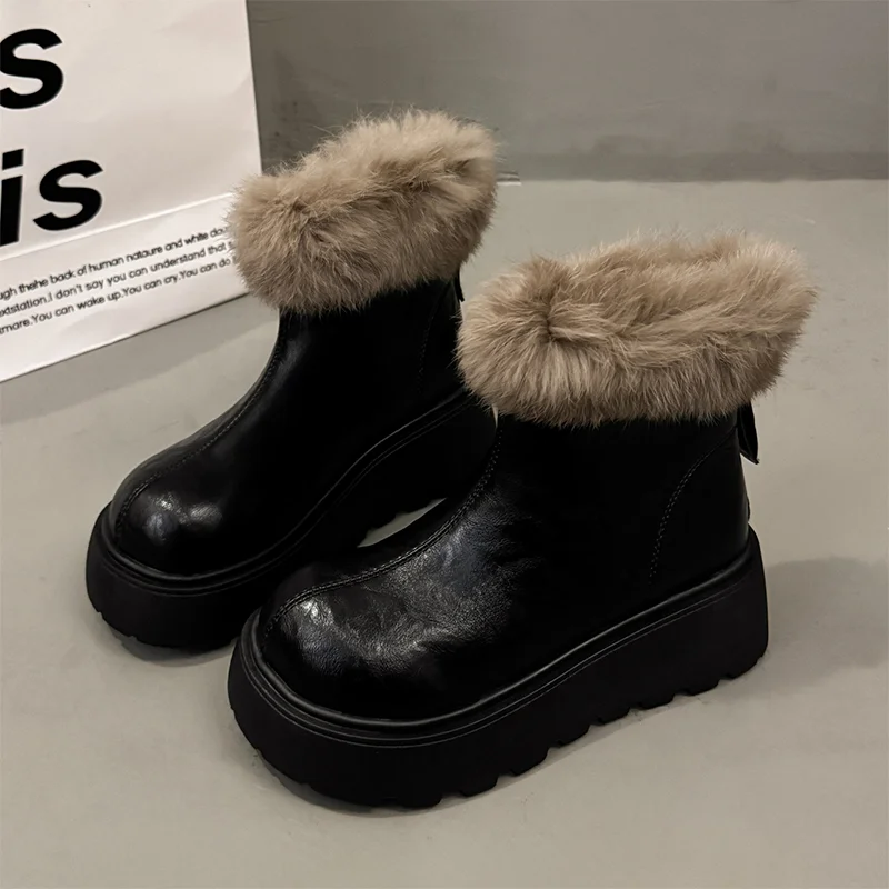 

Snow Ankle Boots Fur Women Flats Platform Warm Fashion Shoes 2025 Winter Casual Cotton Shoes Fashion New Cozy Brand Mujer Botas