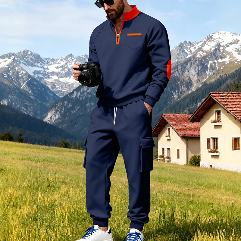 Cross-border winter heavy men's outdoor tooling casual commuting trend loose sweater trousers suit men