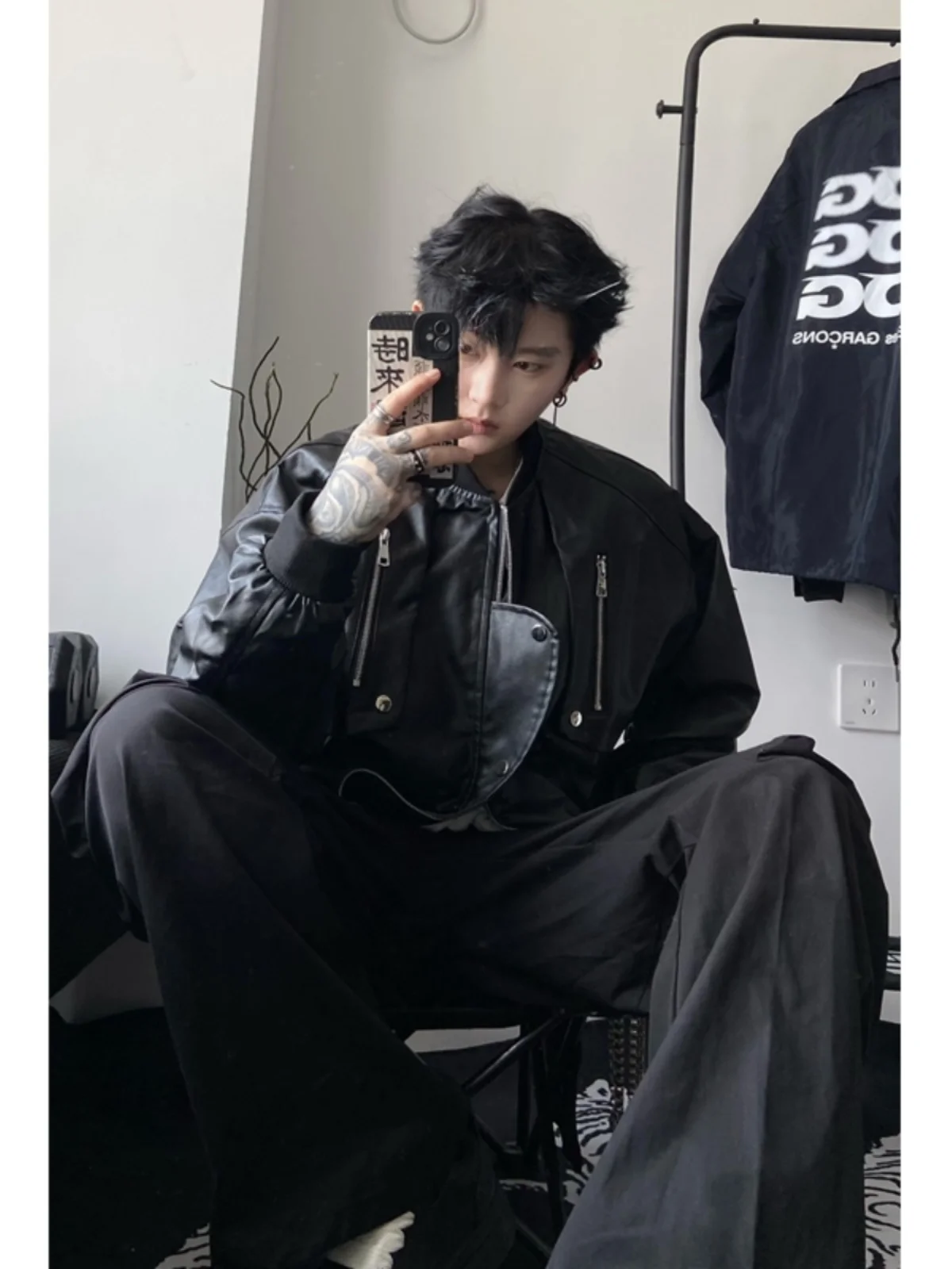 

Bla Cleanfit ort Baseball Jaet Men's Spring Autumn Flight Leather irt Zipper Workwear American High Street Coat