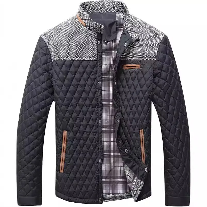 European Autumn Winter New Fashion Men's Color-coded Stand Collar Long Sleeve Zipper Casual Trendy Simple Basic Quilted Jackets