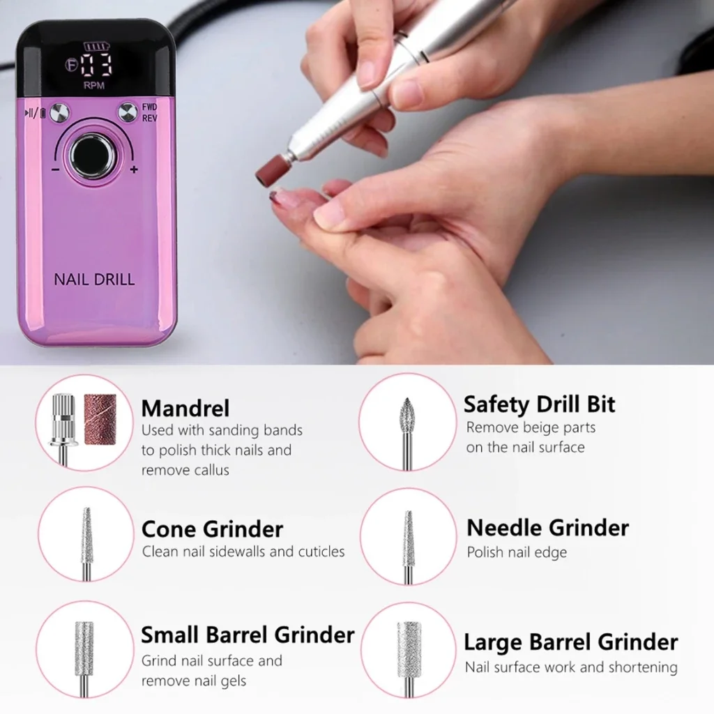 Trapano per unghie portatile elettrico professionale da 45000 giri/min Lima per levigatrice per unghie ricaricabile a basso rumore per strumento per salone di manicure