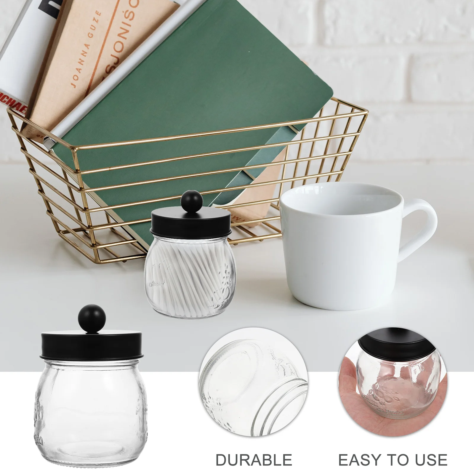 

Cotton Swabs Jar with Protective Lid Dust Moisture Resistant Storage for Cotton Pads Rounds Makeup Sponges Bathroom Vanity