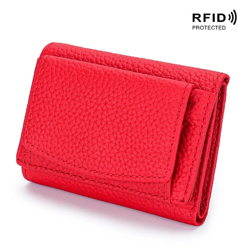 Women Genuine Leather Purses Female Cowhide Wallets Lady Small Coin Pocket Rfid Card Holder Mini Money Bag Portable Clutch Bags