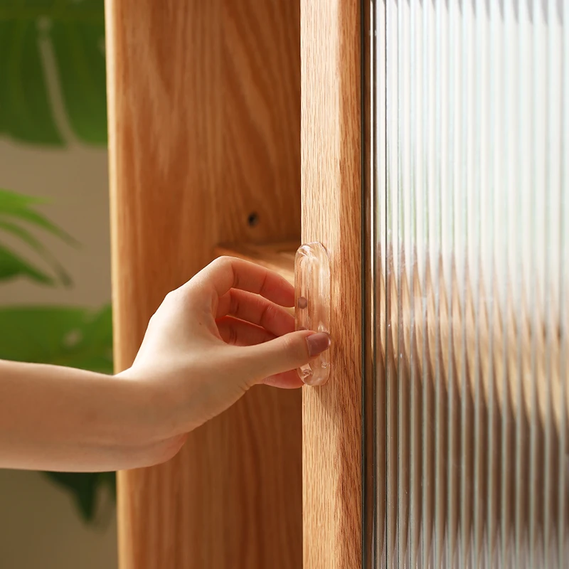 4 قطعة مقبض الباب المنزلق ذاتية اللصق البلاستيك الشفاف لينة بولي PU مقبض الباب خزانة المطبخ الزجاج انزلاق مقبض درج الباب