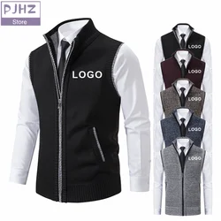 Fashion Men's Knitted Zipper Sleeveless Vest Velvet Cardigan Stand Collar Pullovers Sweatercoat Knit Waistcoat Custom Logo Print