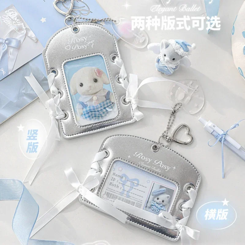 Korean Style Fashionable Card Holder for Woman Bright Silvery Color PU Card Bag Student Pass Protective Sheath