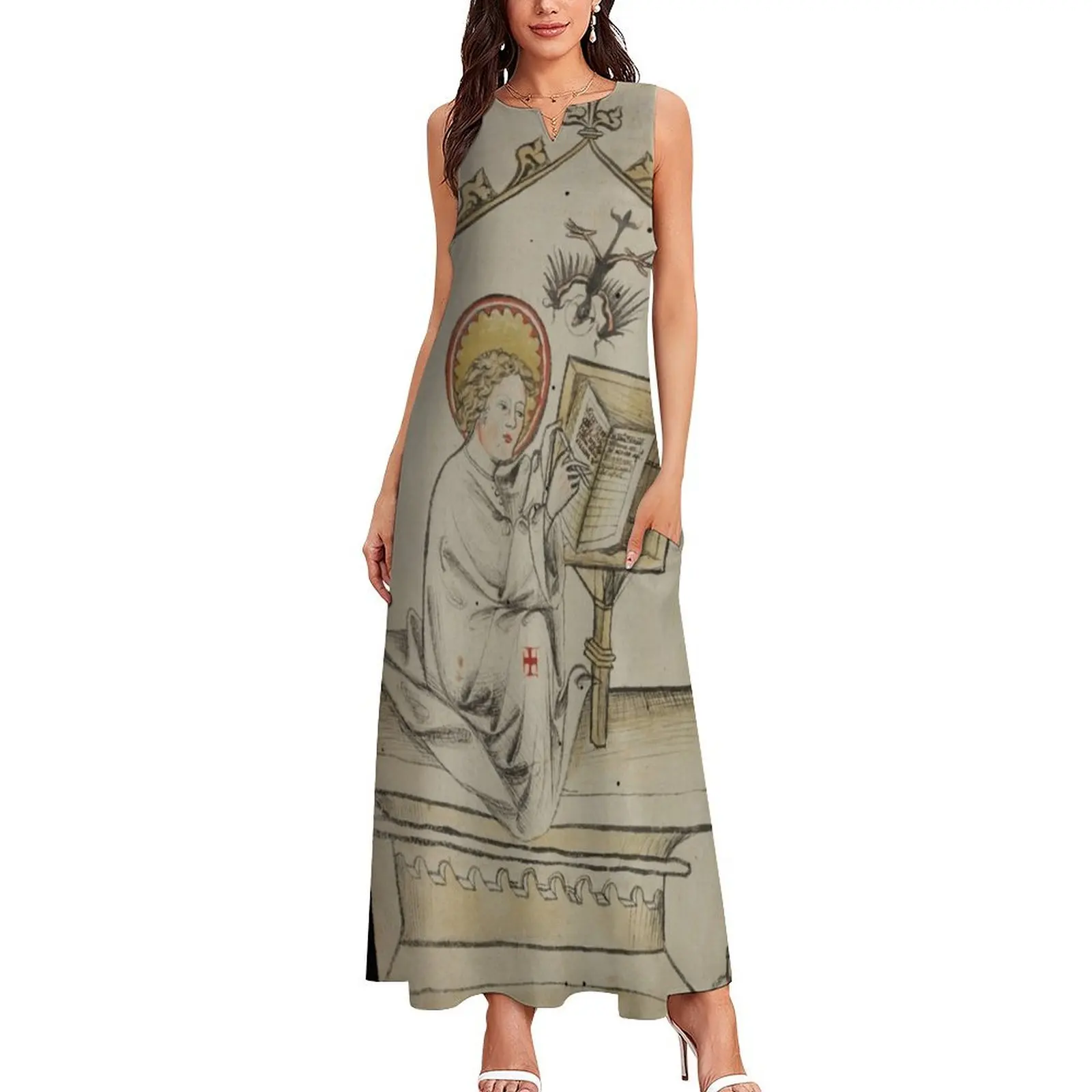 Evangelist portrait of St. John in a medieval manuscript Long Dress summer dress woman 2024 trendy Evening dresses