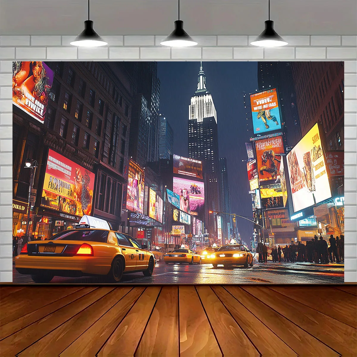 New York City Night Street Yellow Taxi Tapestry 2D Flat Urban Cityscape Wall Hanging for Living Room Bedroom Decor Fabric Poster