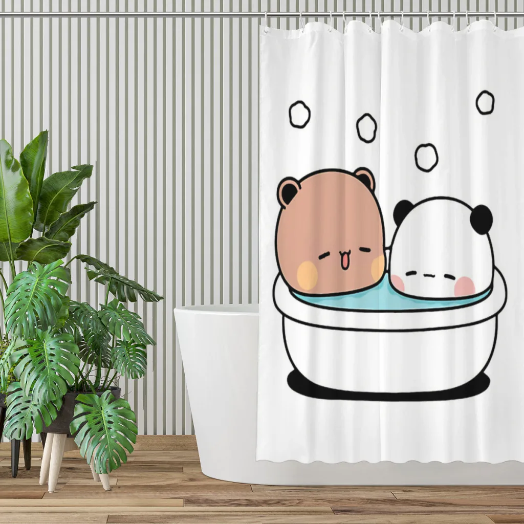 Bear and Panda Bath Bathroom Shower Curtains Bubu Dudu Cartoon Waterproof Partition Unique Home Decor Bathroom Accessories