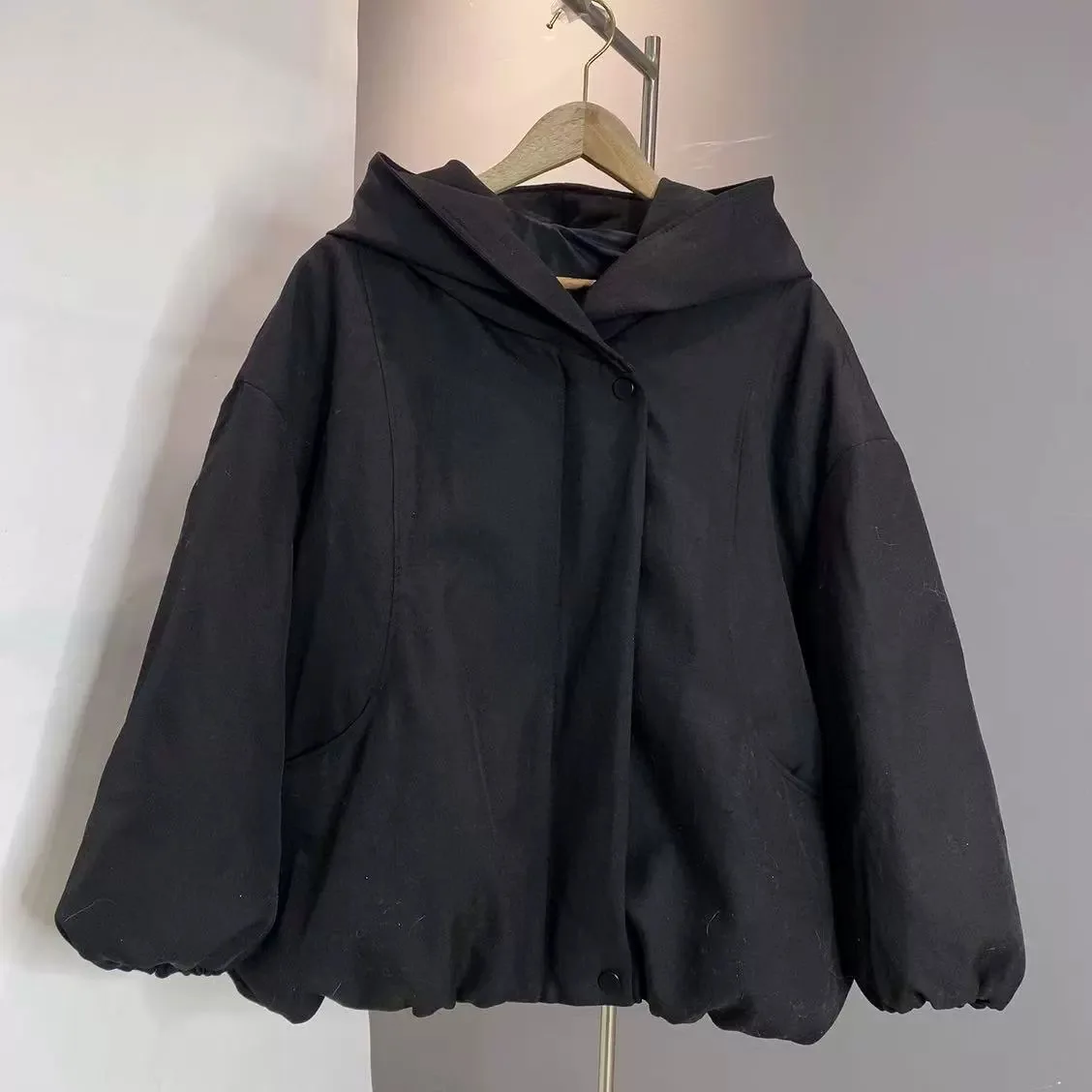 

Coat New Korean Version Retro Pure Color Premium Sense Hooded Cotton Jacket Women Winter Loose Coldproof